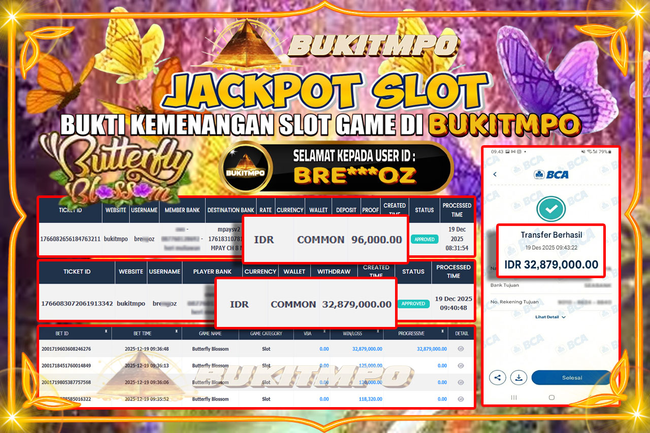 BUKITMPO JACKPOT BUTTERFLY BLOSSOM - PG SOFT Rp.32.879.000,- LUNAS